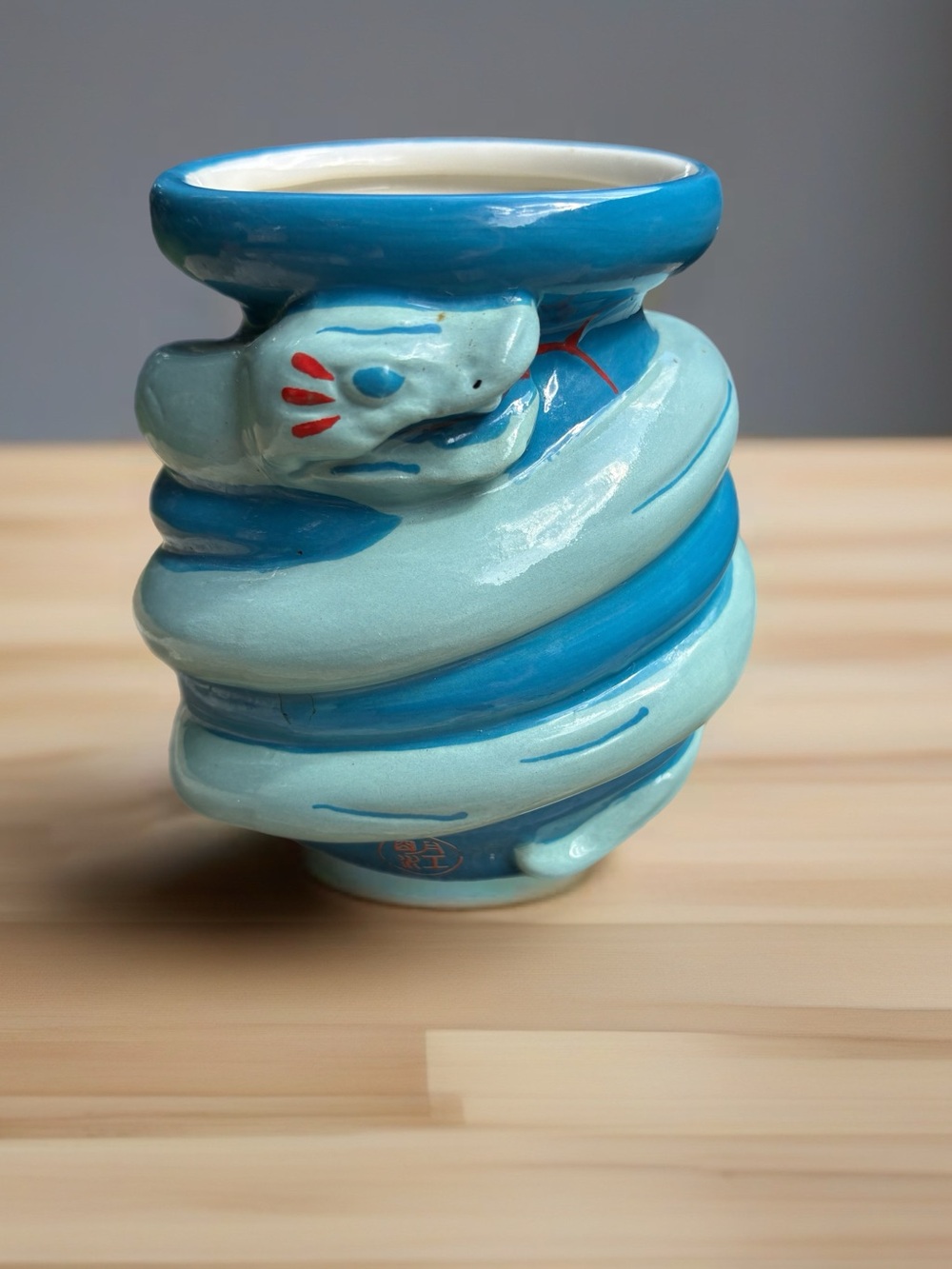 Ming River Blue Ceramic Snake Vase - Decorative Home Art